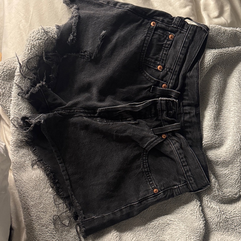 Edgy Black Distressed Jean Shorts